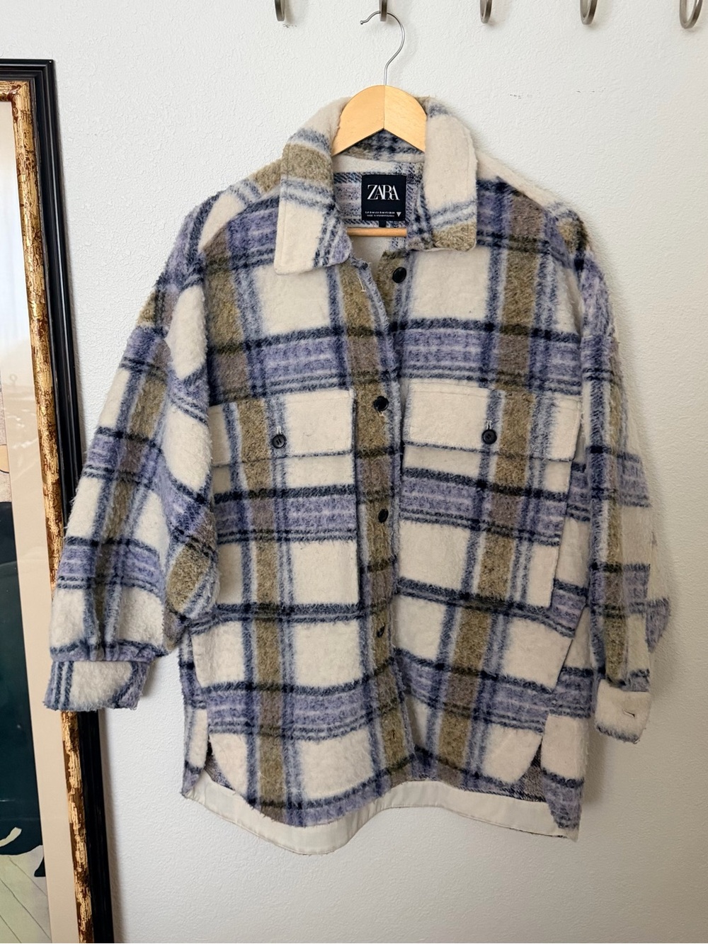 ZARA Cream and Purple Plaid Shacket